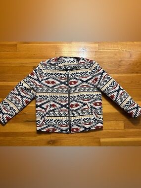 Zara Aztec Print Jacket - White, Navy, Red